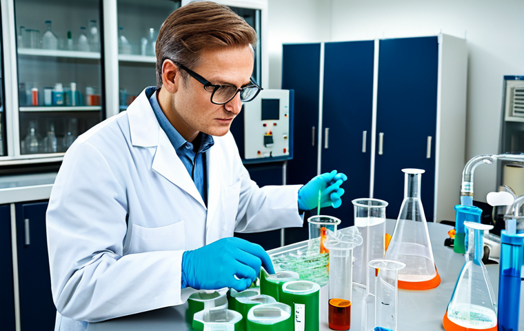 폐기물처리 관련 정부 지원 정책 - Grant for Innovative Recycling Projects**
A scientist in a clean lab, wearing a lab coat and safety...