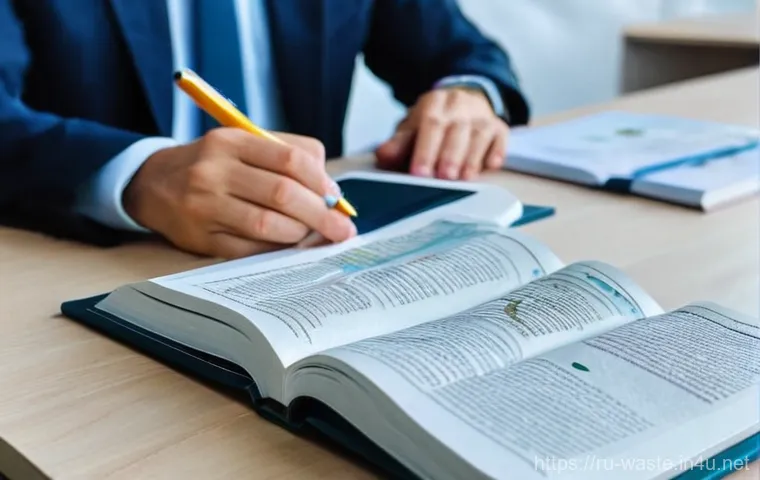 폐기물처리기사 독학으로 합격하기 - A focused Russian environmental specialist, in their late 20s to early 30s, wearing smart casual att...