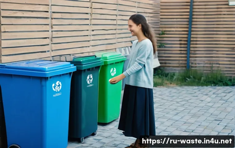 폐기물처리 실무 사례 공유 - **Prompt:** "A vibrant, sunny day in the modern courtyard of a typical Russian apartment complex. A ...