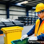 폐기물처리기사 자격증 중요 과목 - A professional waste management specialist in a modern industrial recycling facility, wearing protec...