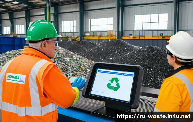 폐기물처리 경력직 이직 팁 - A professional waste management specialist wearing protective workwear including gloves and safety g...