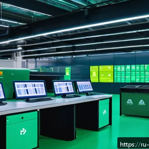 Home 17 폐기물처리 업무에서 사용하는 소프트웨어 - A modern Russian municipal waste management center with advanced digital displays and control panels...