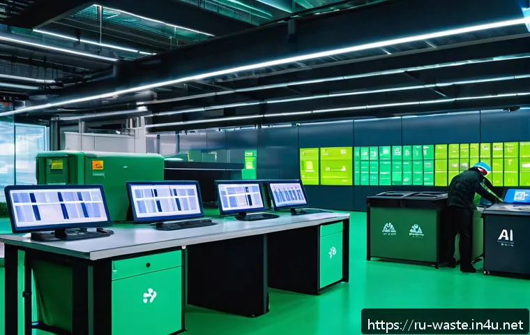 폐기물처리 업무에서 사용하는 소프트웨어 - A modern Russian municipal waste management center with advanced digital displays and control panels...
